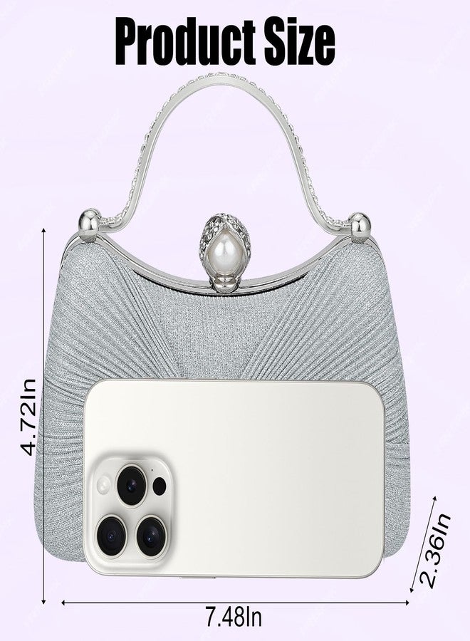 Simcat Clutch Purses for Women, Shiny Pleated Evening Bag Wedding Purse with Chain, Crossbody Shoulder Handbags for Wedding Party Prom - Image 2